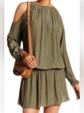 Free People Olive Cold-Shoulder Tiered Mini Dress